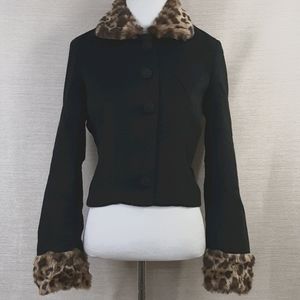 Collectif Marianne Leopard Faux Fur Trim Jacket